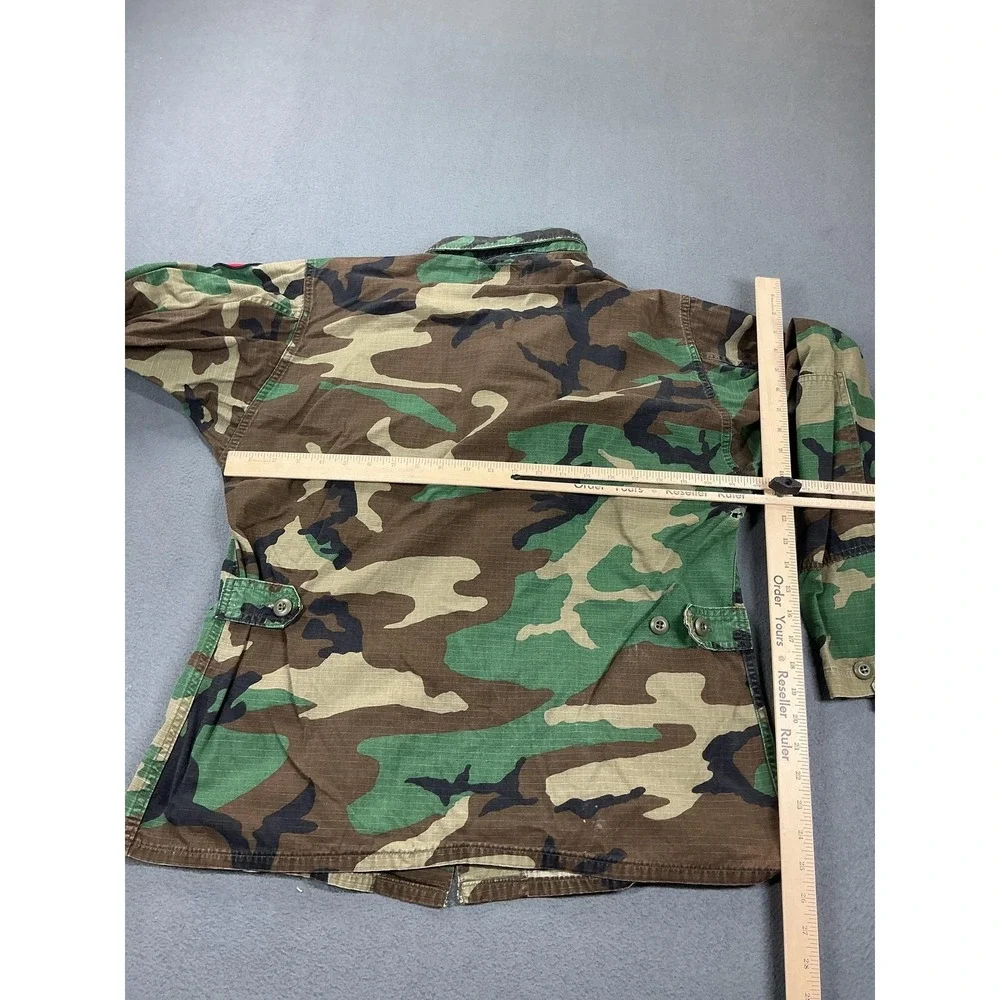 Vintage US Military Jacket Mens Medium Regular Woodland Camo BDU Patches‎ 90s